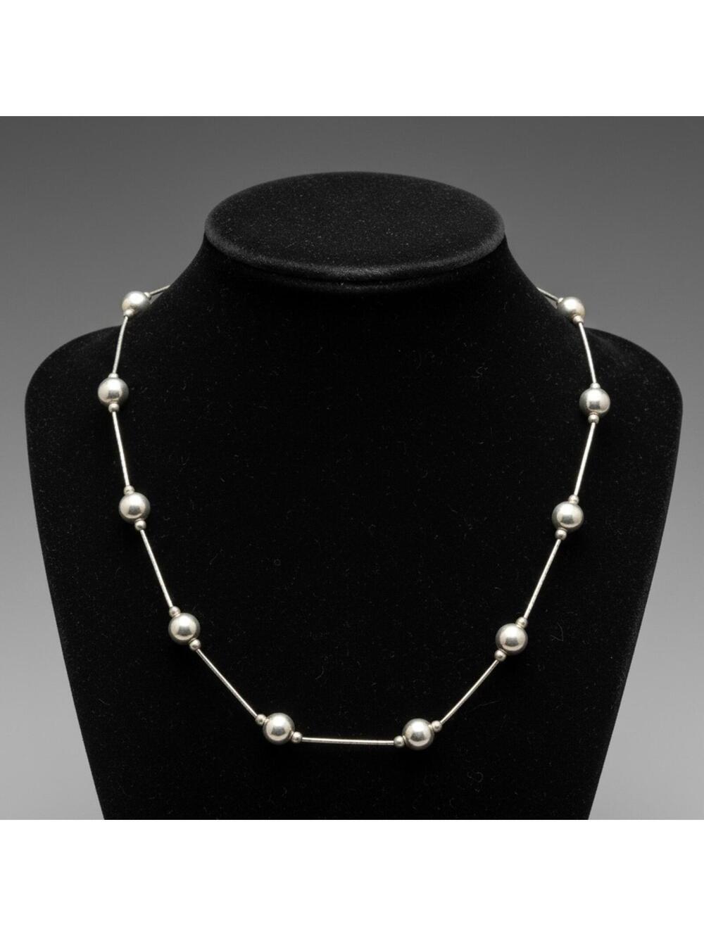 Vintage Jordan Sterling Silver Graduated Bead Choker Necklace – 15"